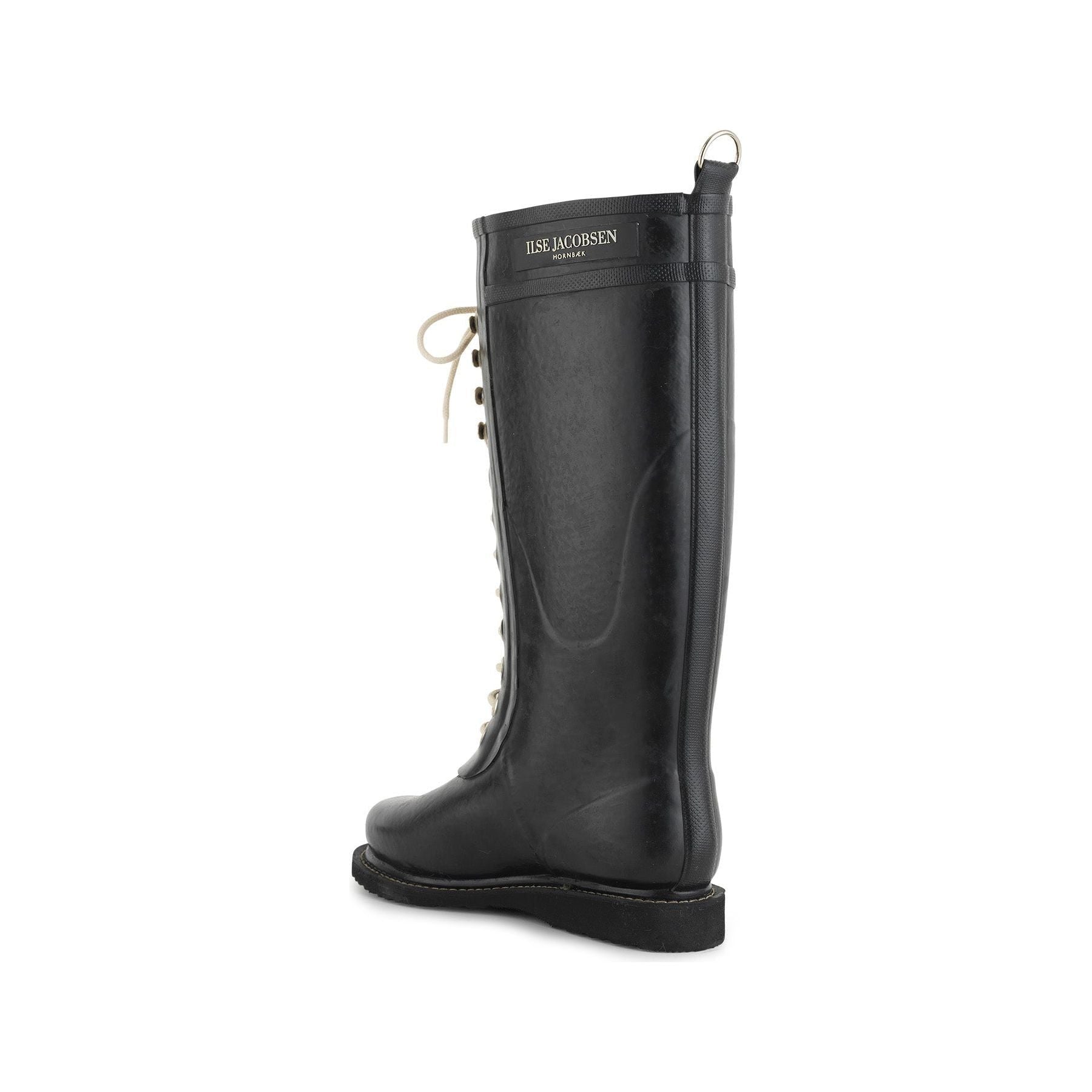 Ilse Jacobsen W Rain Boots Knee High Rubber Boot w/ Laces, Black
