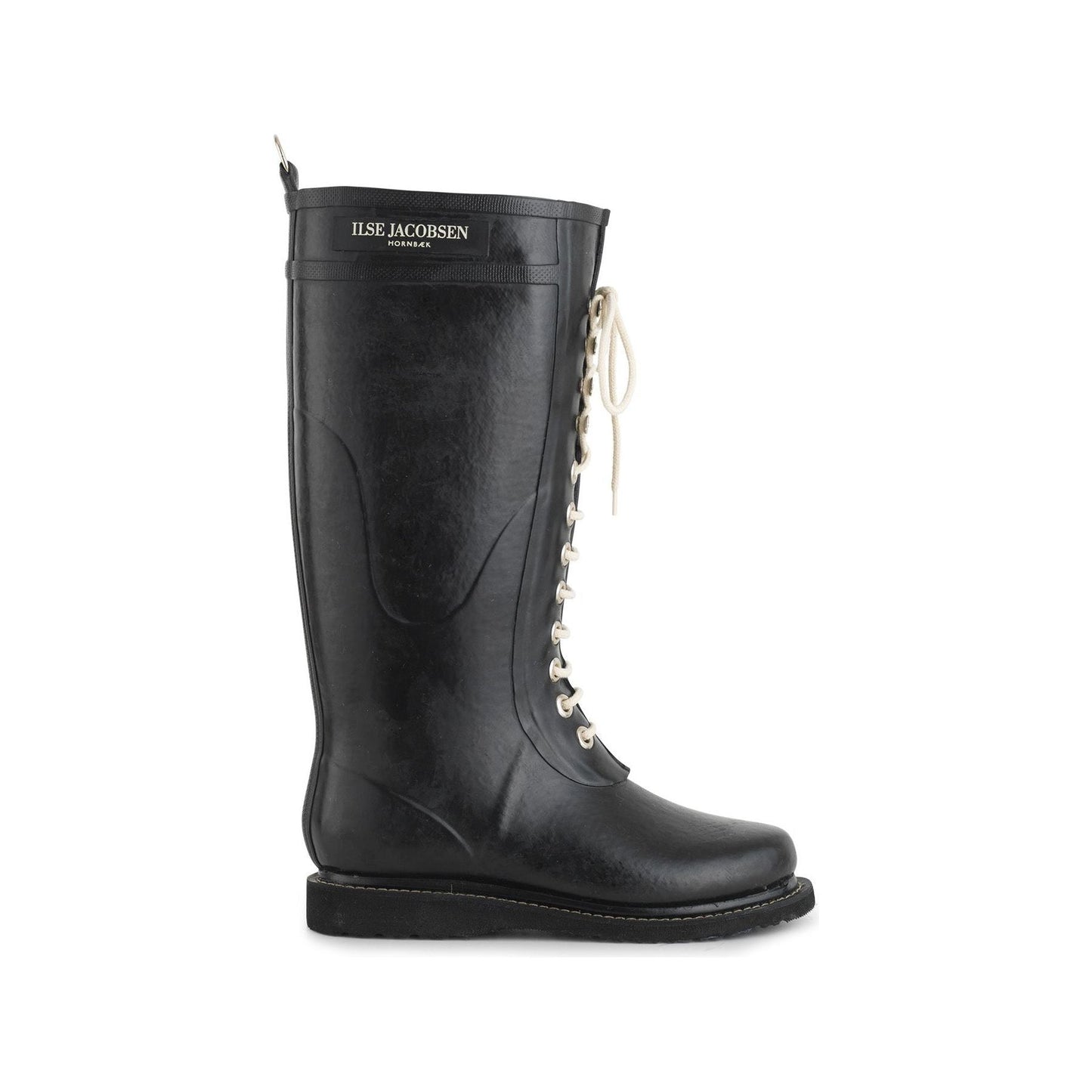 Ilse Jacobsen W Rain Boots Knee High Rubber Boot w/ Laces, Black