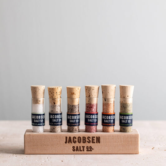 Jacobsen Salt Co. Infused Sea Salt Gift Set - Six Vial Set with Wooden Stand