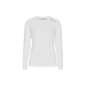 The Rohnisch Jacquard Long Sleeve Tee is a white shirt with a crew neck and small text on the left shoulder atop black. Made from recycled polyester, it offers moisture-wicking comfort.