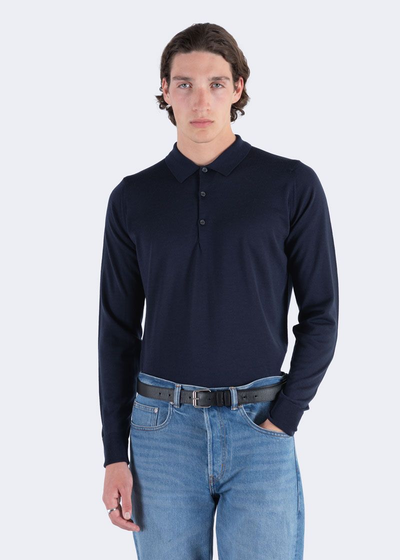 John Smedley M Sweater Cotswold Polo Shirt - Midnight