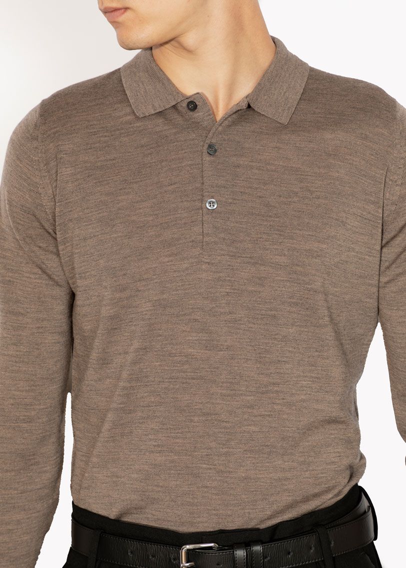 John Smedley M Sweater Cotswold Polo Shirt - Mushroom