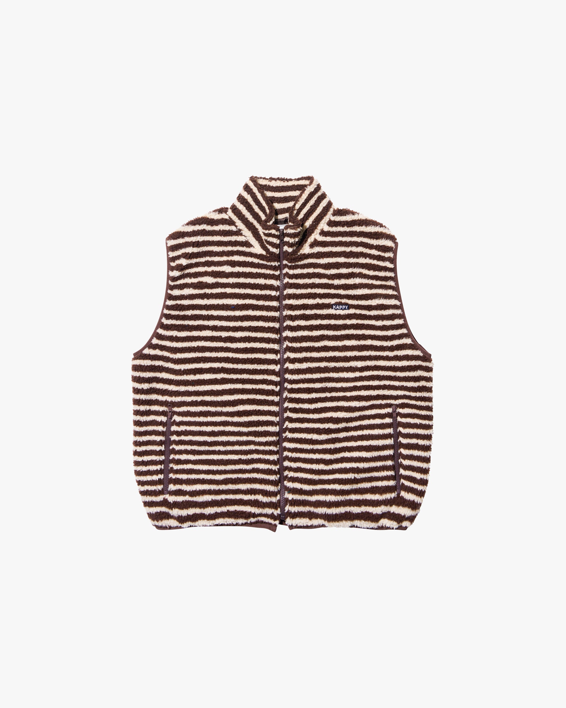 Kappy Vests Brown / O/S Stripe Fleece Zipper Vest - Brown