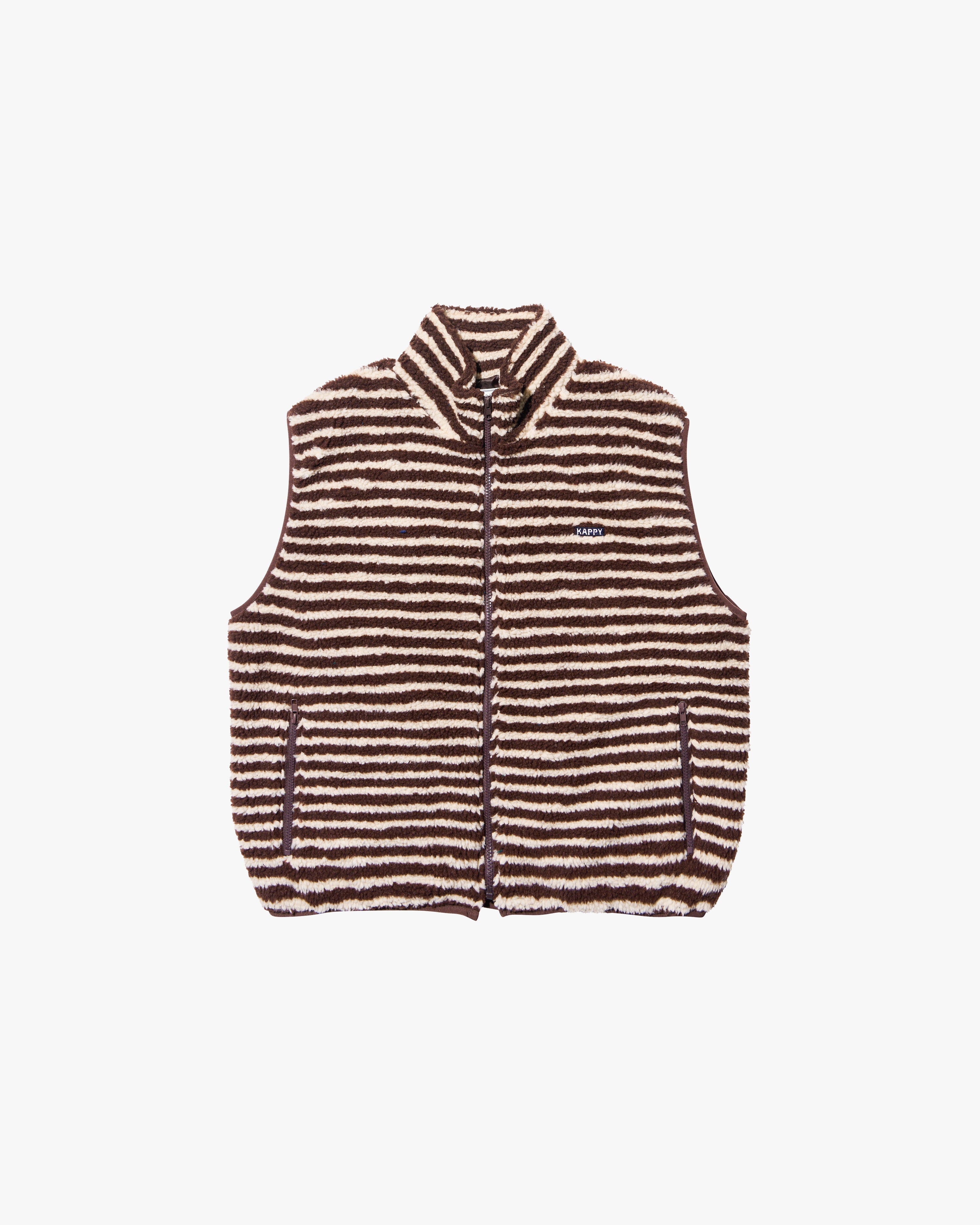 Kappy Vests Brown / O/S Stripe Fleece Zipper Vest - Brown
