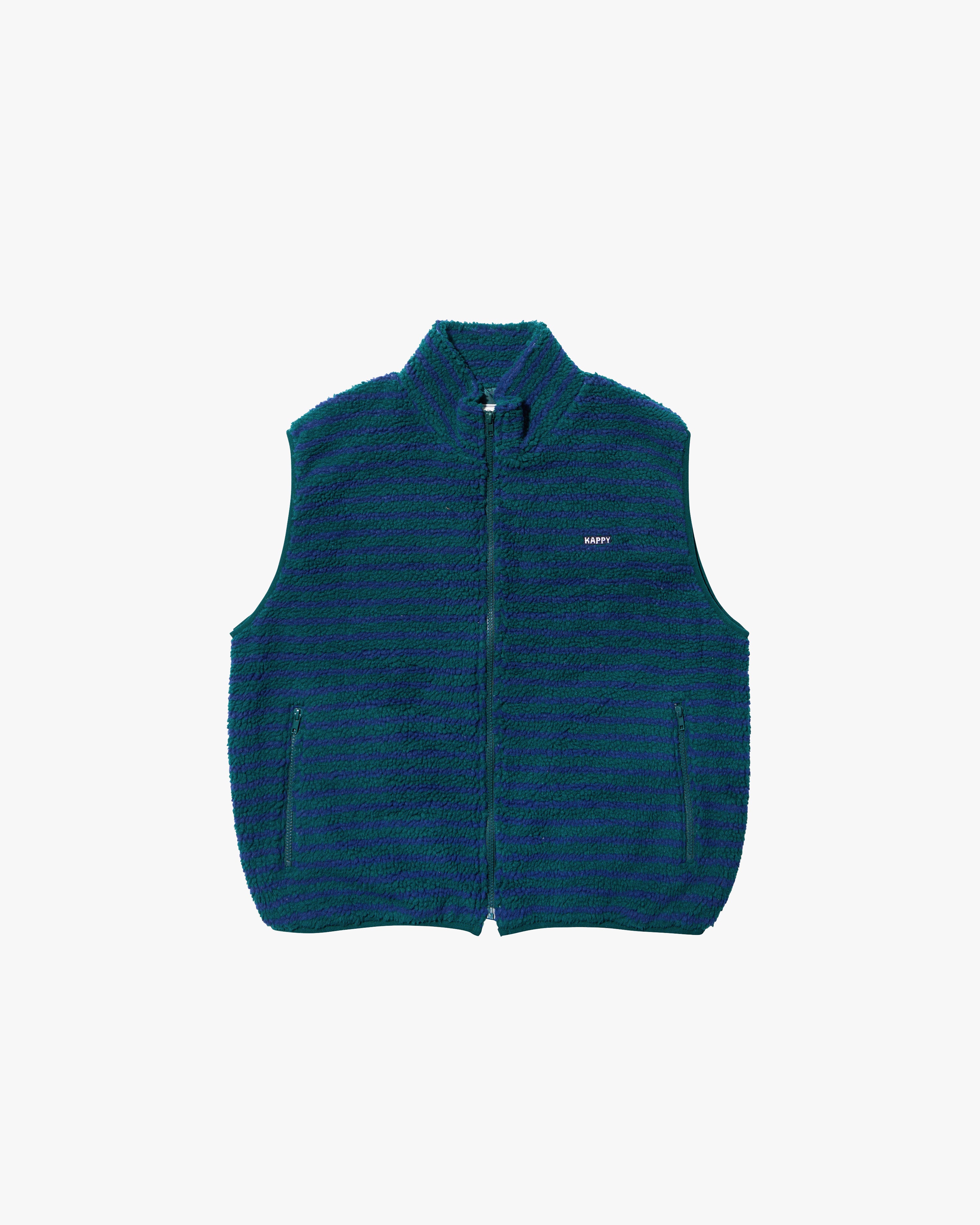 Kappy Vests Green / O/S Stripe Fleece Zipper Vest - Green
