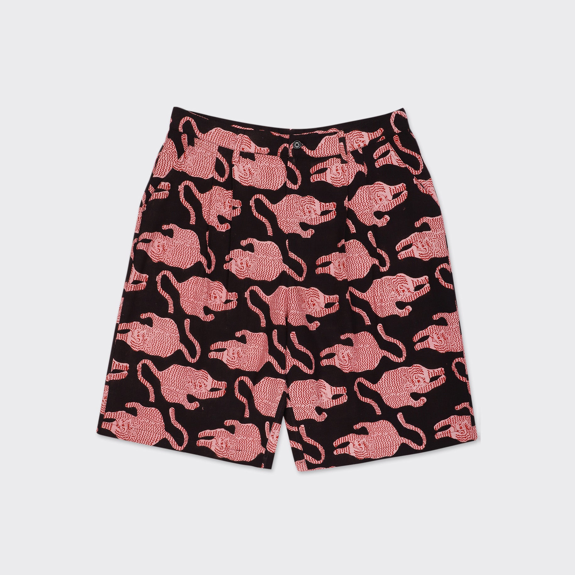 Kardo M Shorts Armaan Double Pleat Shorts, Coral Block Print