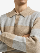 Les Deux M Knit Polo Striped Melange Knitted Polo - Light Sand Melange