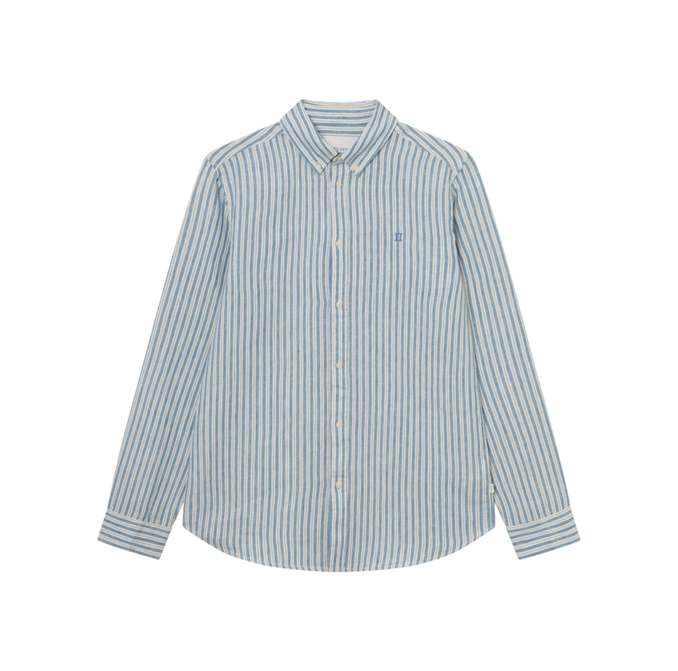Les Deux M LS Button Down Shirt Kristian Linen B.D. Shirt, Washed Denim Blue/Ivory