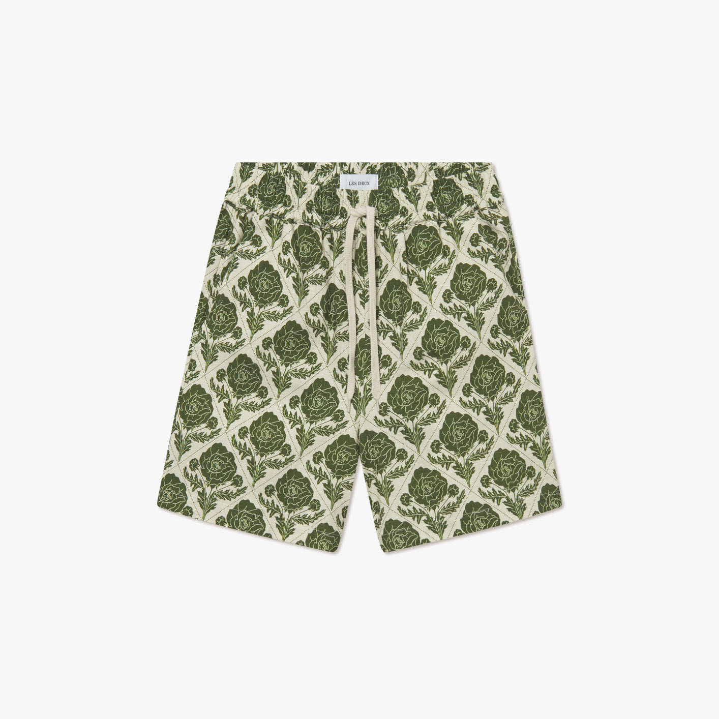 Les Deux M Shorts Vintage Green/Ivory / S Lesley Flower Tile AOP Shorts