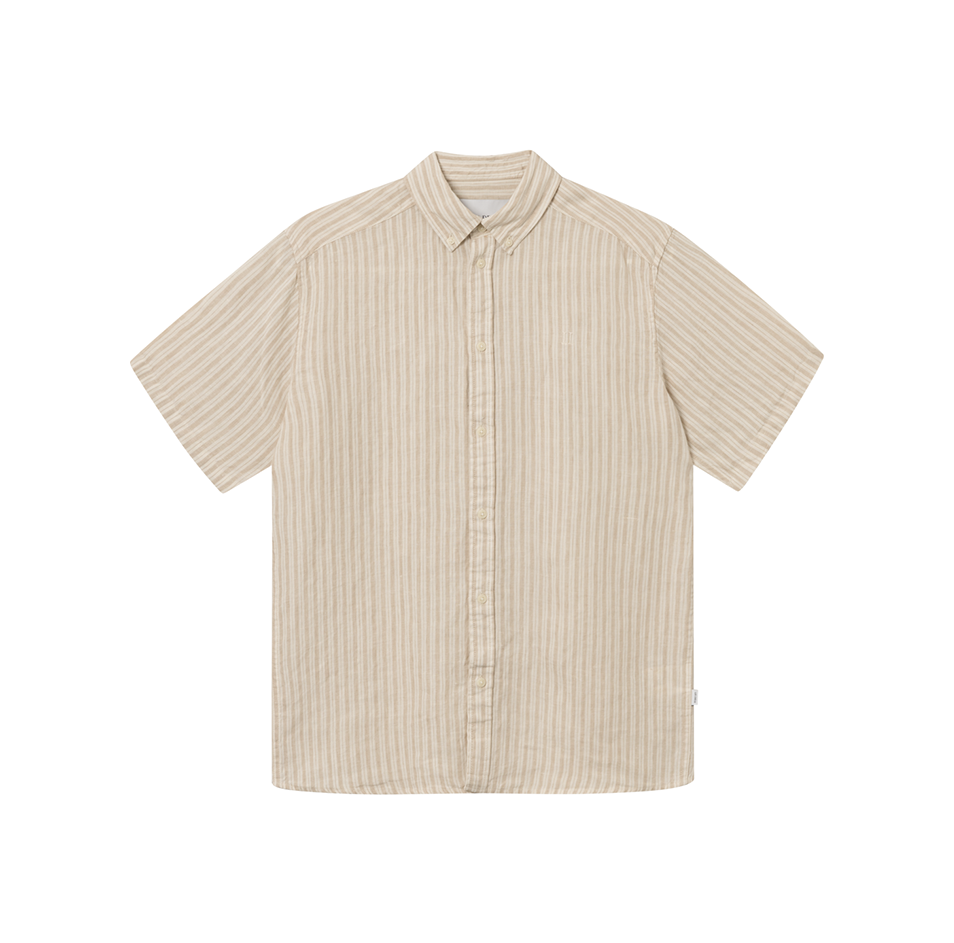 Les Deux M SS Button Down Kris Linen SS Shirt, Light Desert Sand/Light Ivory