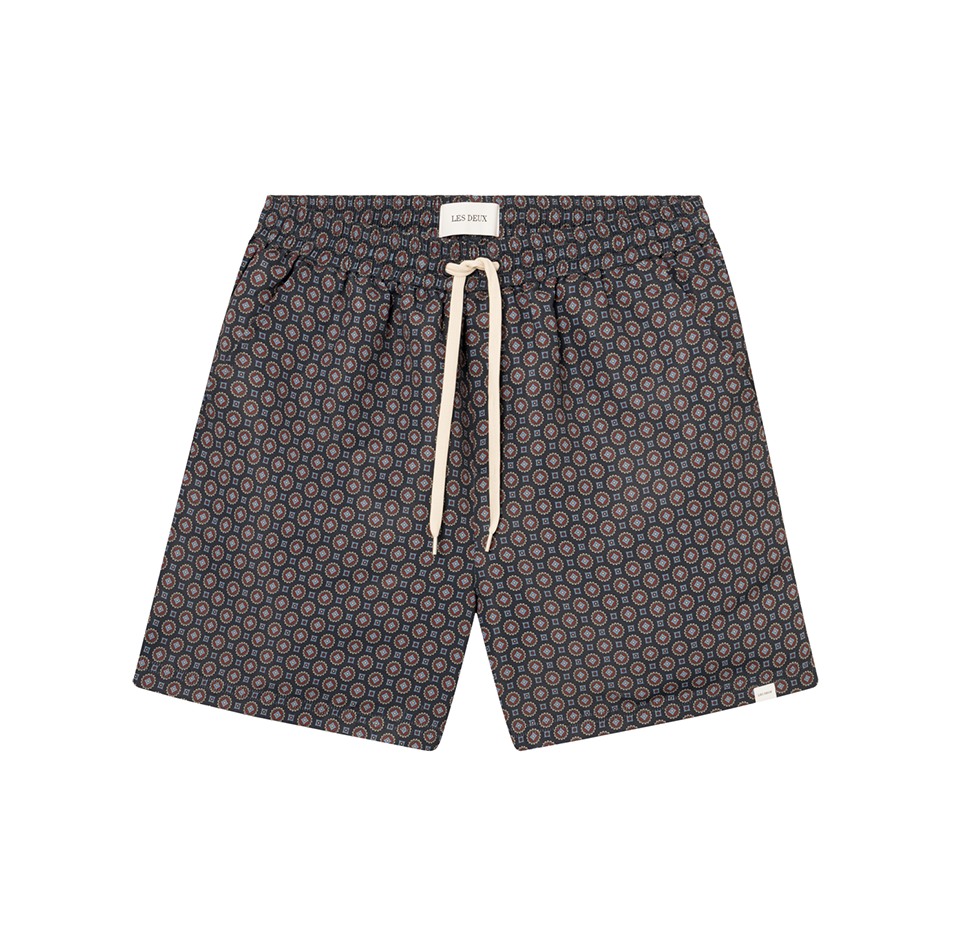 Les Deux M Swim Stan AOP Swim Shorts 2.0, Dark Navy/Washed Denim Blue