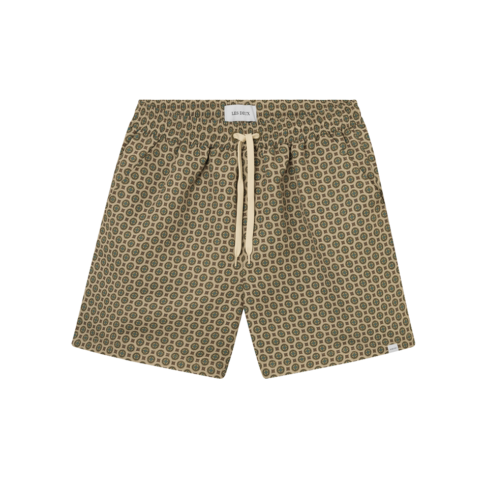 Les Deux M Swim Stan AOP Swim Shorts 2.0, Light Desert Sand/Cherrywood