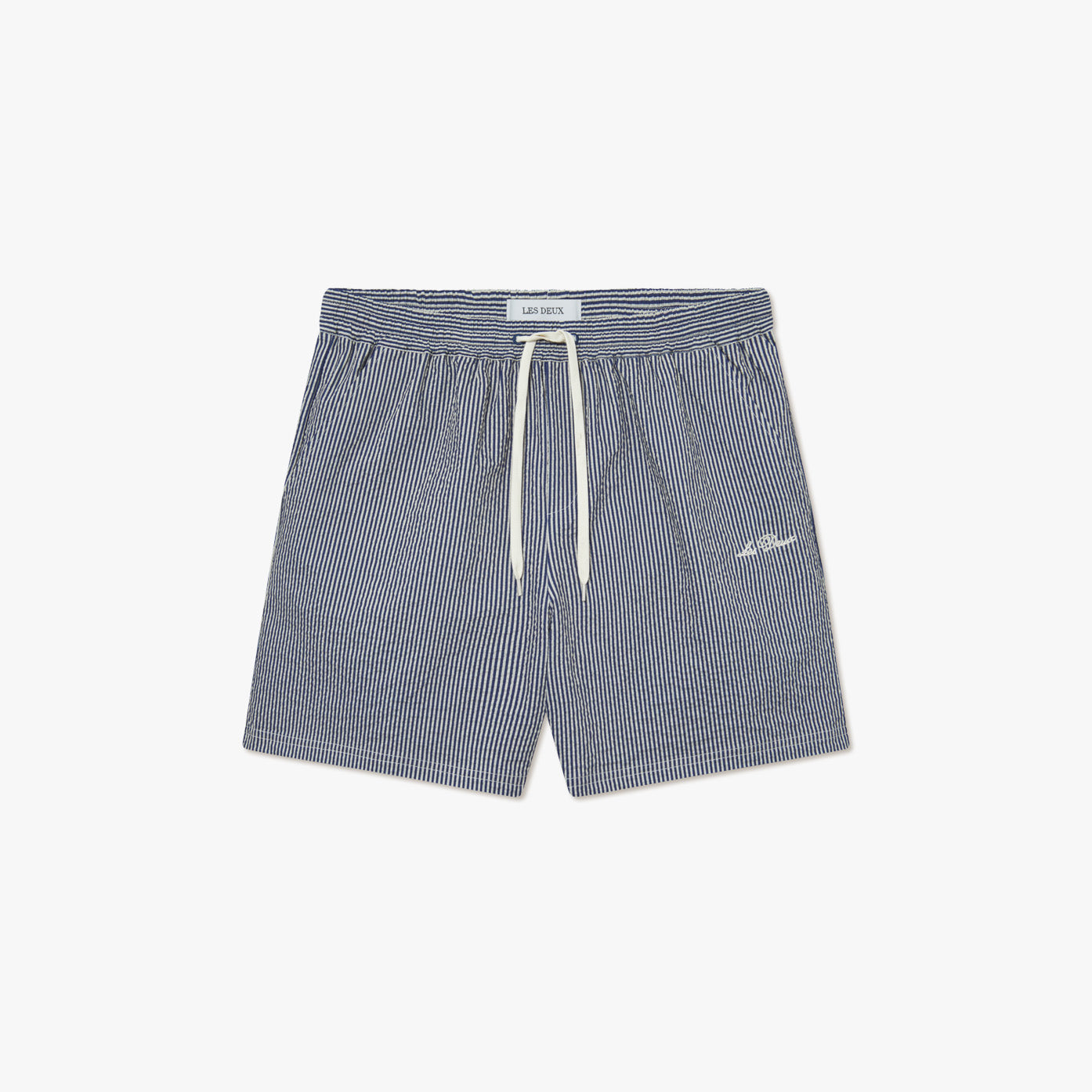 Les Deux M Swim Stan Stripe Seersucker Swim Shorts, Light Sand/Blueprint