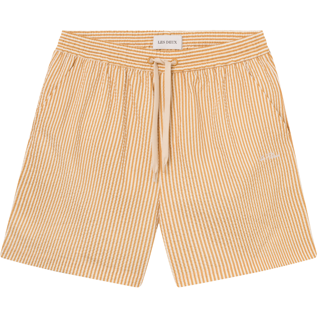 Les Deux M Swim Stan Stripe Seersucker Swim Shorts, Mustard Yellow/Light Ivory
