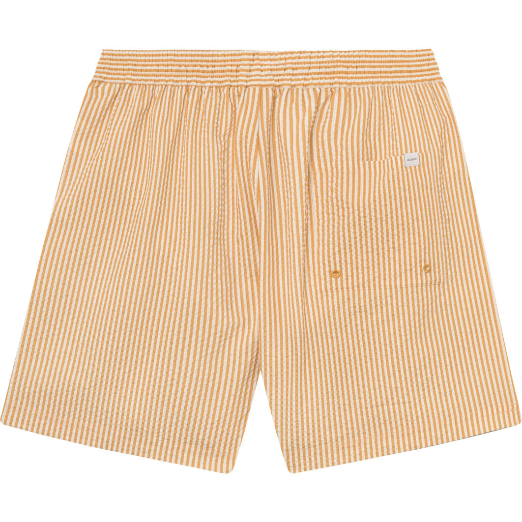 Les Deux M Swim Stan Stripe Seersucker Swim Shorts, Mustard Yellow/Light Ivory