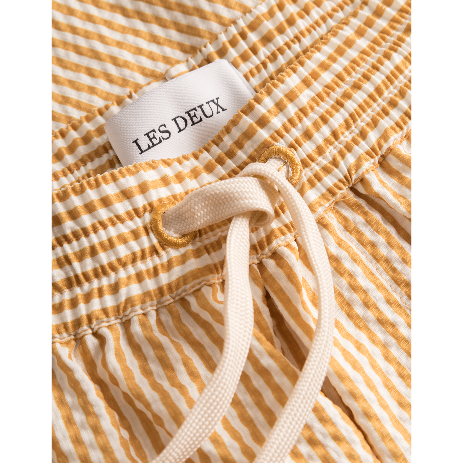 Les Deux M Swim Stan Stripe Seersucker Swim Shorts, Mustard Yellow/Light Ivory