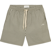 Les Deux M Swim Stan Stripe Seersucker Swim Shorts, Olive Night/Light Ivory