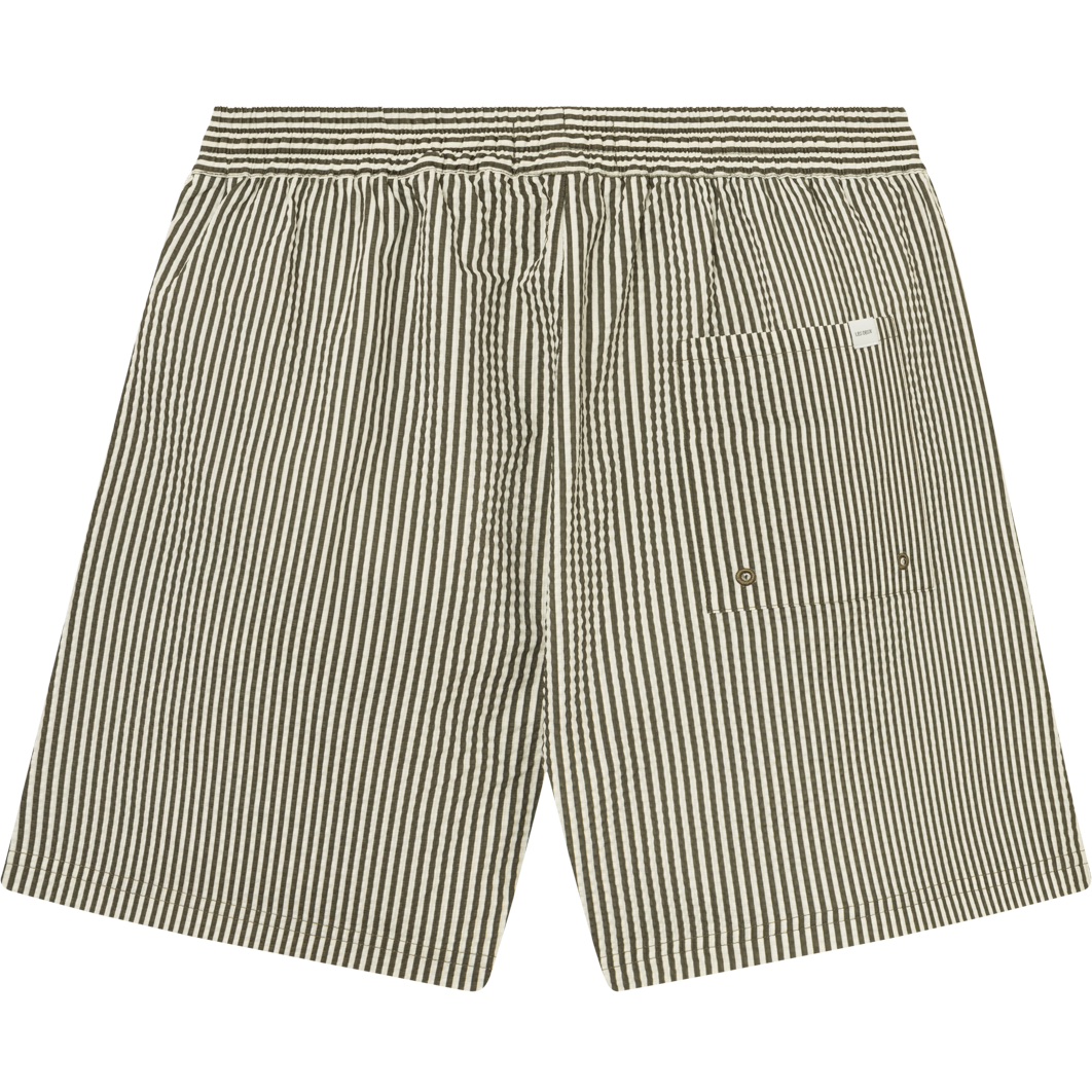 Les Deux M Swim Stan Stripe Seersucker Swim Shorts, Olive Night/Light Ivory