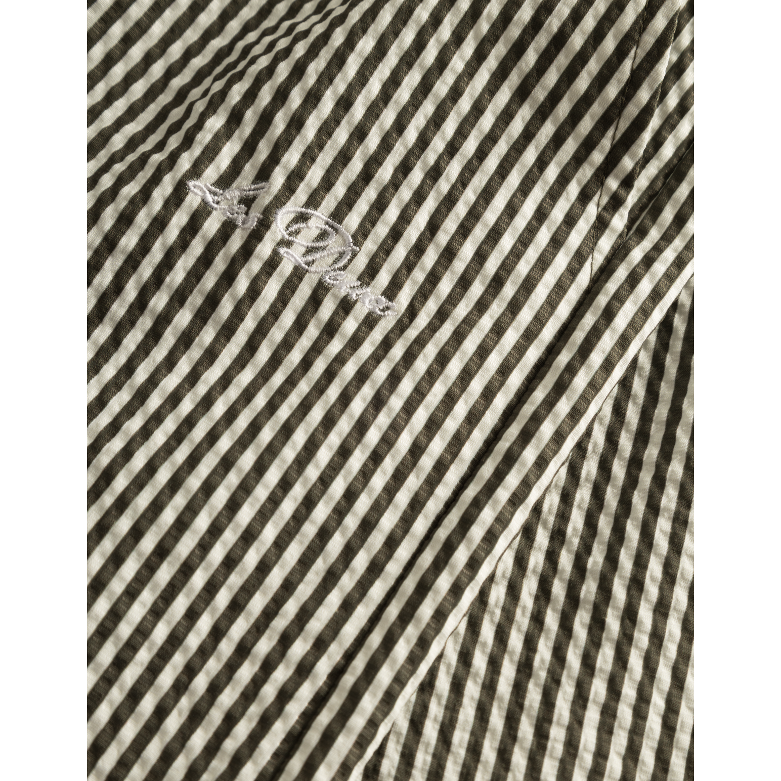 Les Deux M Swim Stan Stripe Seersucker Swim Shorts, Olive Night/Light Ivory
