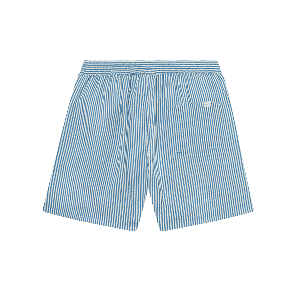 Les Deux M Swim Stan Stripe Seersucker Swim Shorts, Washed Denim Blue/Light Ivory