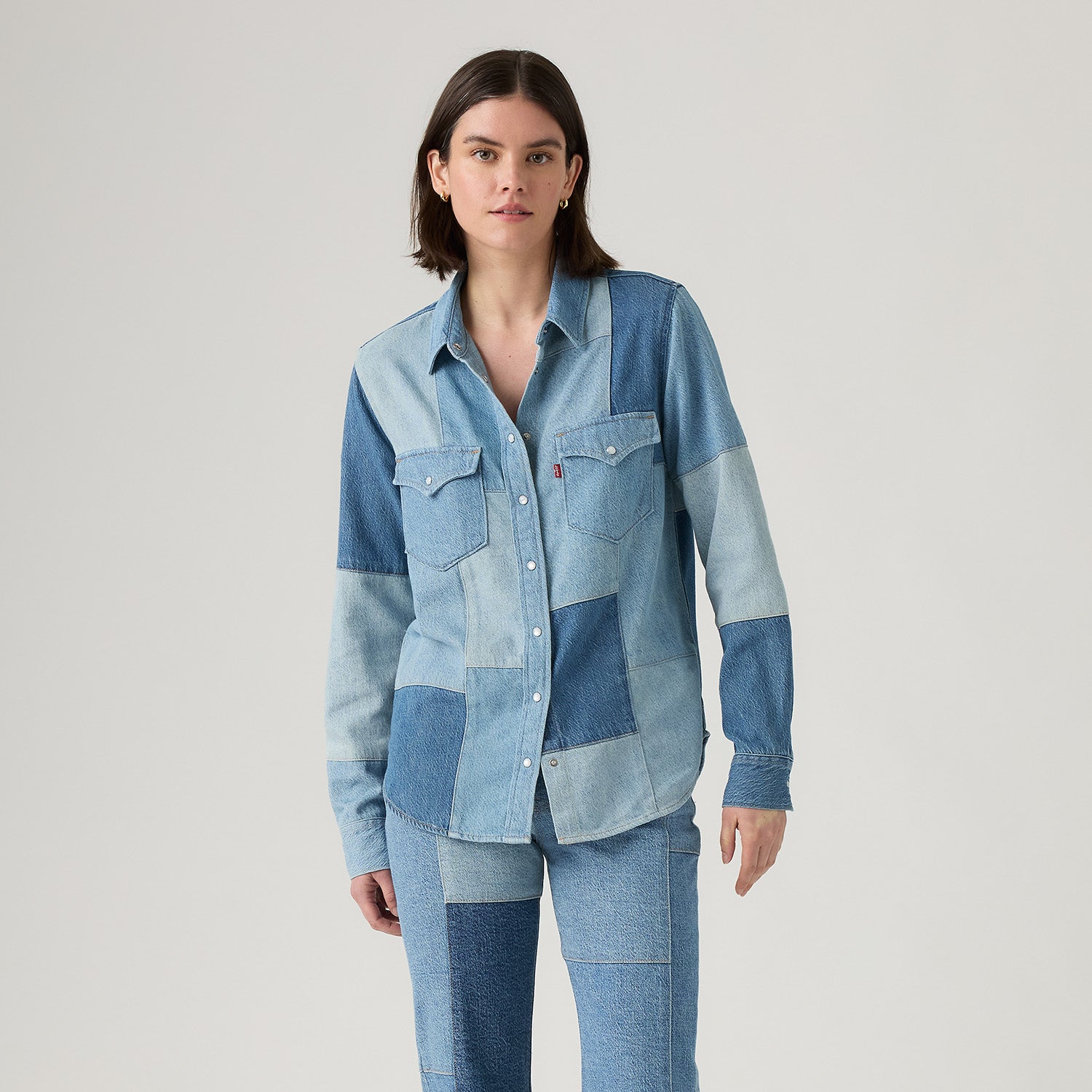 Levis M Button Down Shirt Patchwork Iconic Western Shirt