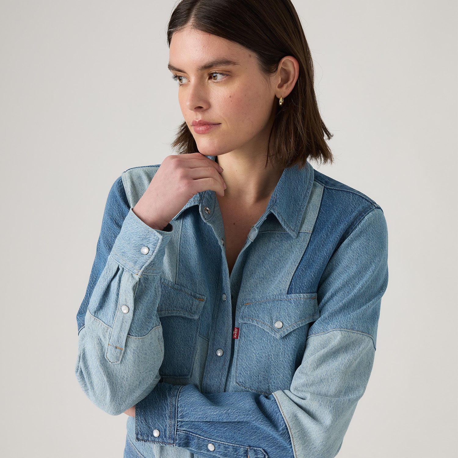 Levis M Button Down Shirt Patchwork Iconic Western Shirt