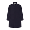 The Mackintosh M Nylon Soho coat in dark navy, a men's outerwear essential, features a collared neckline and buttoned cuffs, expertly crafted to be waterproof.