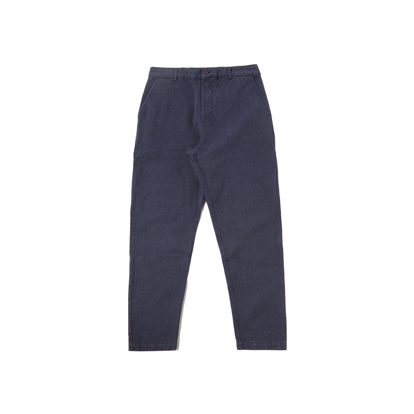 Military Chino pants by Universal Works, made from recycled cotton, laid flat on a white background.