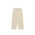 The beige One Tuck Fatigue Corduroy Pants by Kappy are made of cotton corduroy and feature an elastic waistband with two front pockets. These unisex pants, designed as one size fits most, are laid flat on a white background for versatile comfort and style.