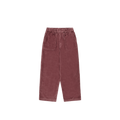 The One Tuck Fatigue Corduroy Pants by Kappy, crafted from soft maroon cotton corduroy and featuring an elastic waistband along with large front pockets, are displayed flat on a white background. Their versatile "one size fits most" design seamlessly combines style and comfort.