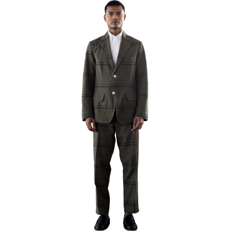Original Madras Trading Co. M Blazer Single Breasted Two Button Summer Jacket, Olive / Navy Stripe