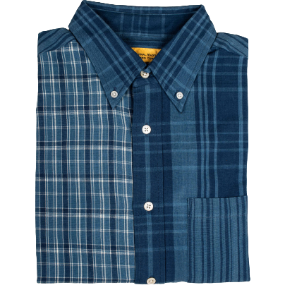 Original Madras Trading Co. M Button Down Shirt Contrasting Collar LS Button Down, Multi Blue Plaid