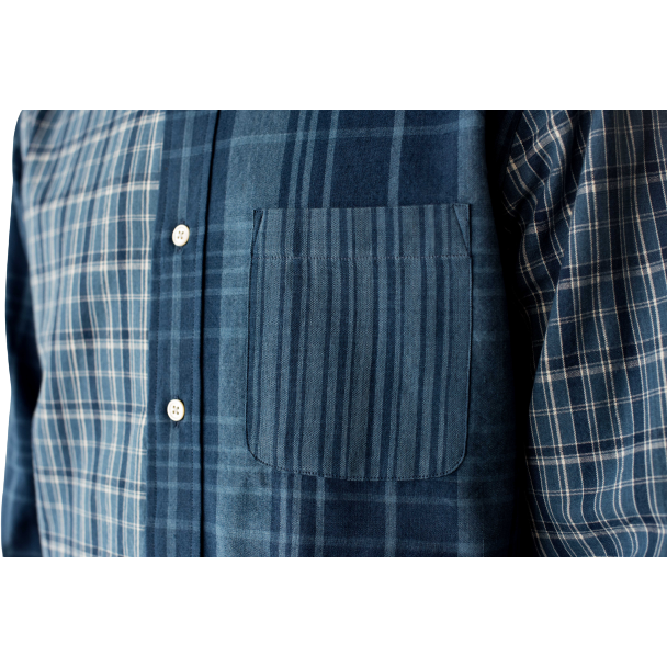 Original Madras Trading Co. M Button Down Shirt Contrasting Collar LS Button Down, Multi Blue Plaid