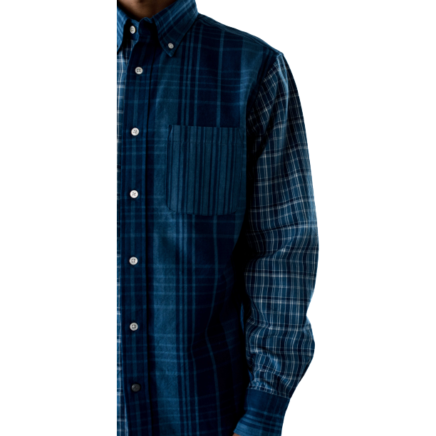 Original Madras Trading Co. M Button Down Shirt Contrasting Collar LS Button Down, Multi Blue Plaid