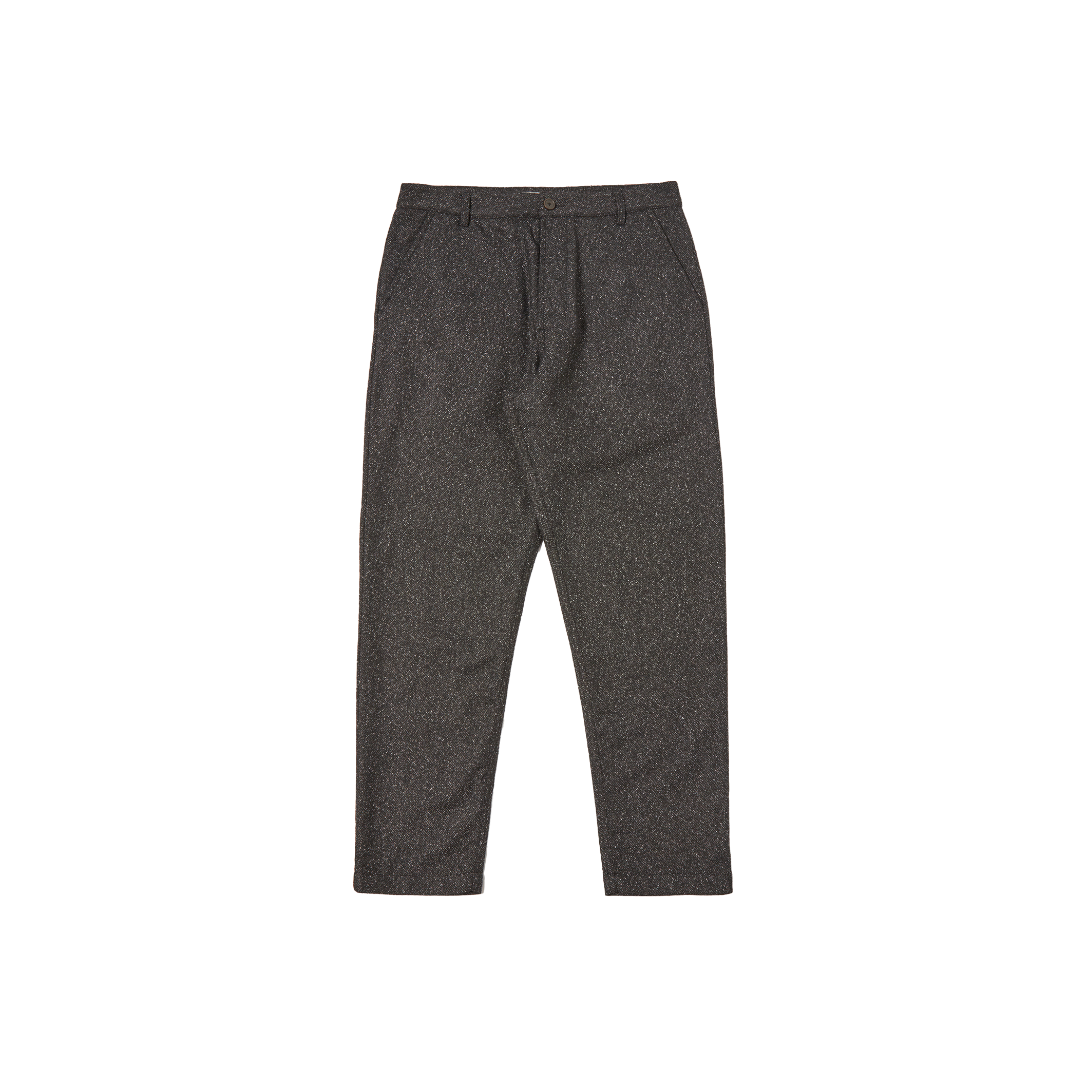 Presented on a simple backdrop, the Oxford Pant by Universal Works highlights classic tailoring with its high-quality wool fabric and button closure, providing an enduring style.