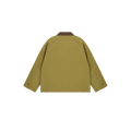 Kappy's Padded Hunting Jacket in olive green features a classic brown collar, buttoned cuffs, and a straight hem, showcased from the back.