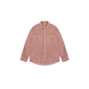 The Pigment Corduroy Shirt by Kappy is a unisex pink button-up with two front pockets, presented on a plain white background.