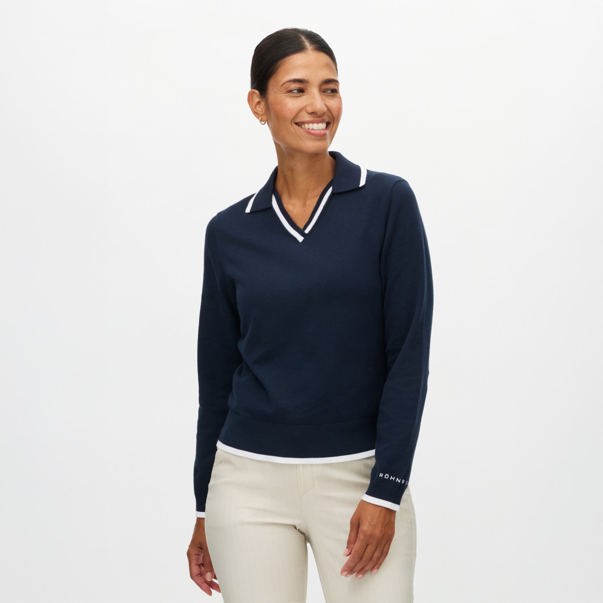 Rohnisch Shirt Swing Knitted Long Sleeve Poloshirt - Navy