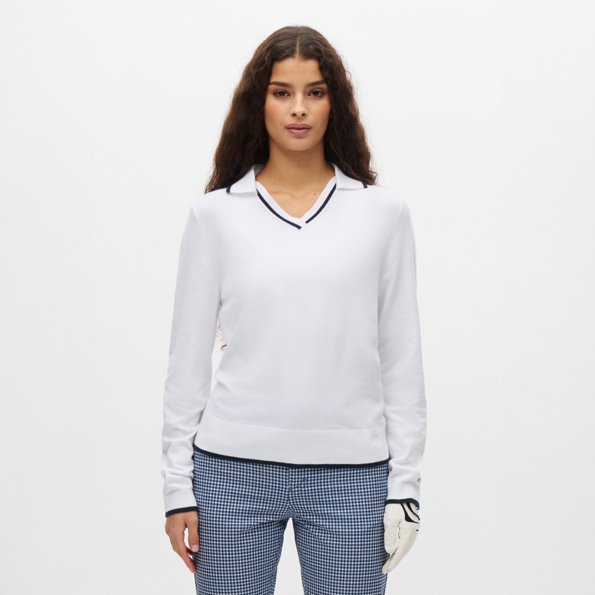 Rohnisch Shirt Swing Knitted Long Sleeve Poloshirt - White/Navy