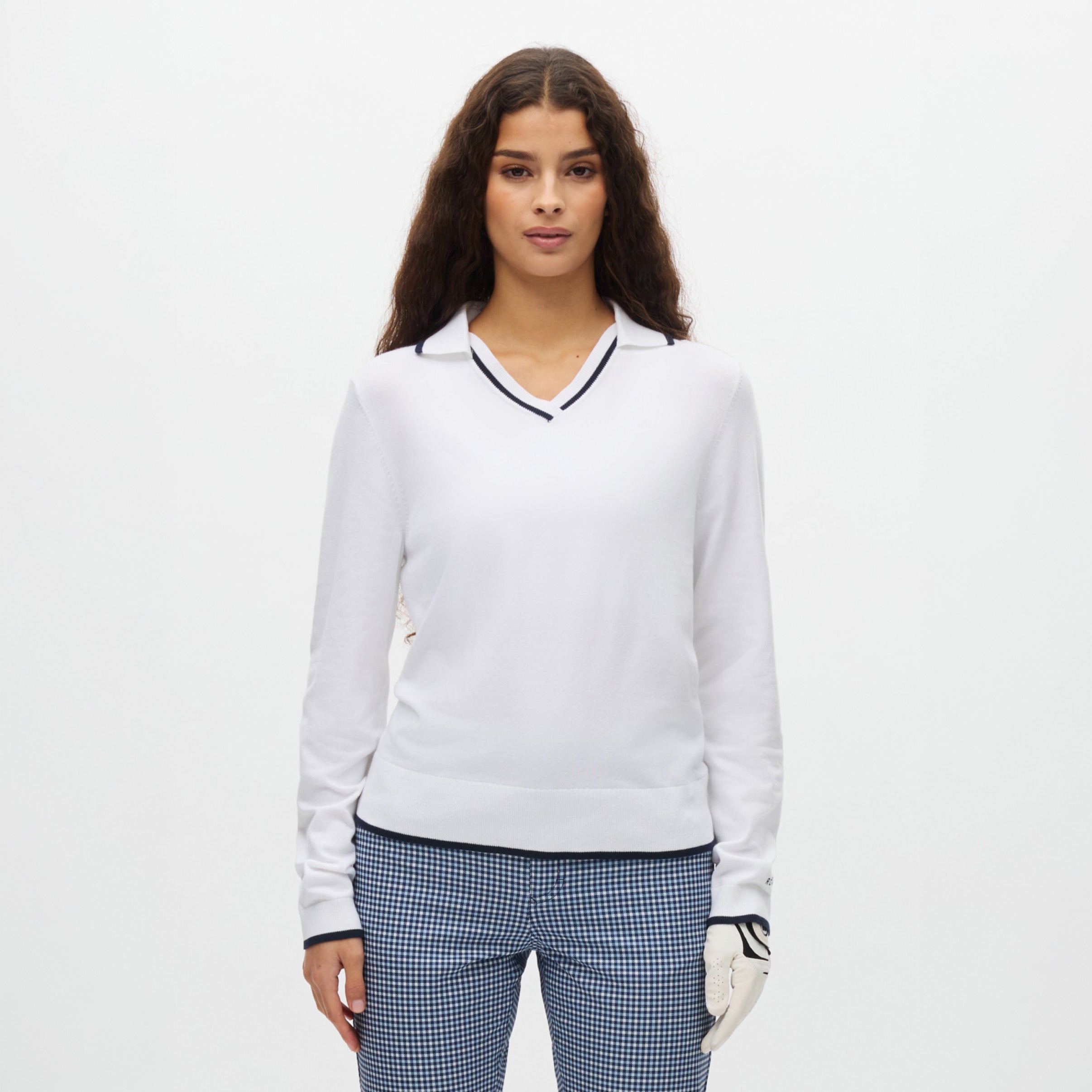 Rohnisch Shirt Swing Knitted Long Sleeve Poloshirt - White/Navy