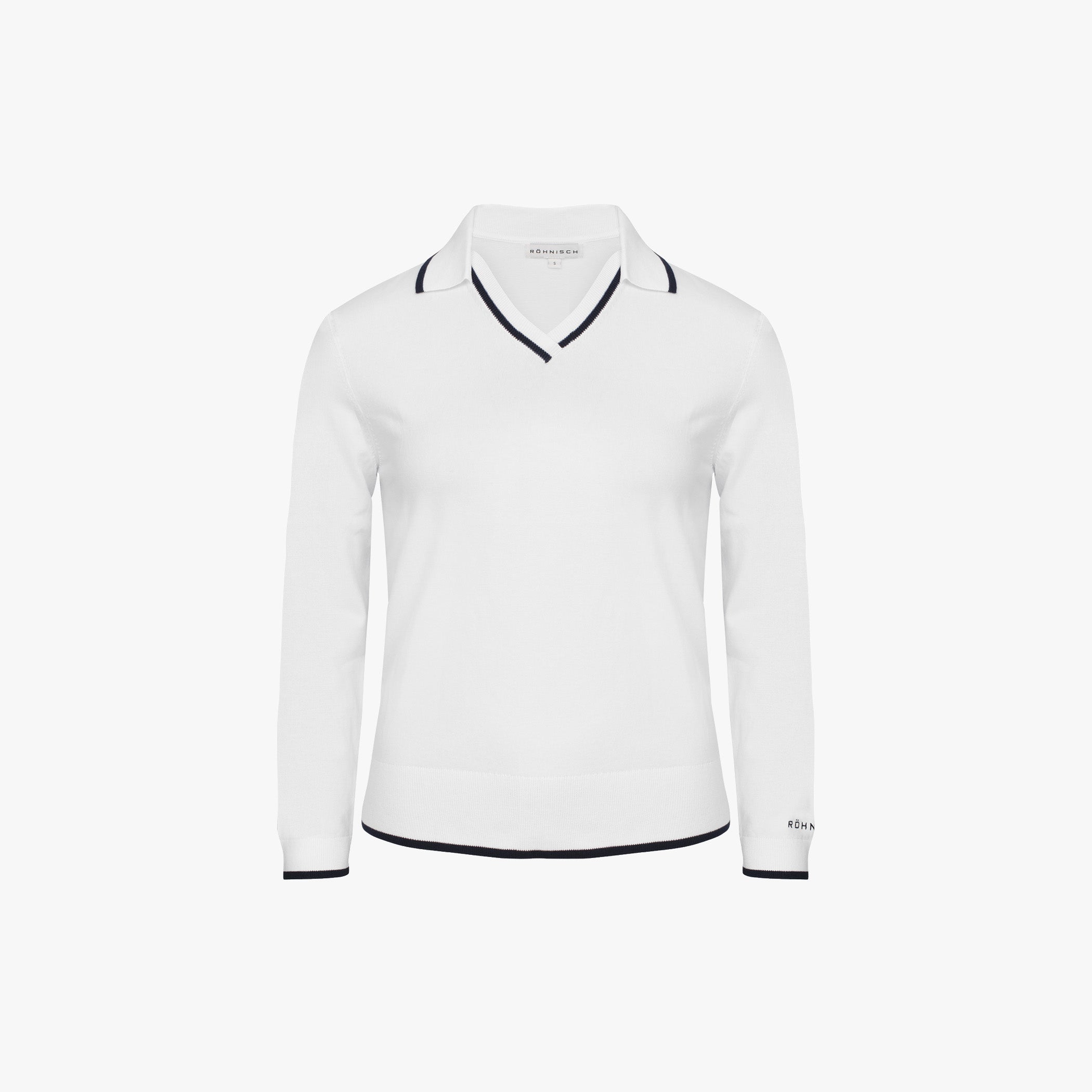Rohnisch Shirt Swing Knitted Long Sleeve Poloshirt - White/Navy