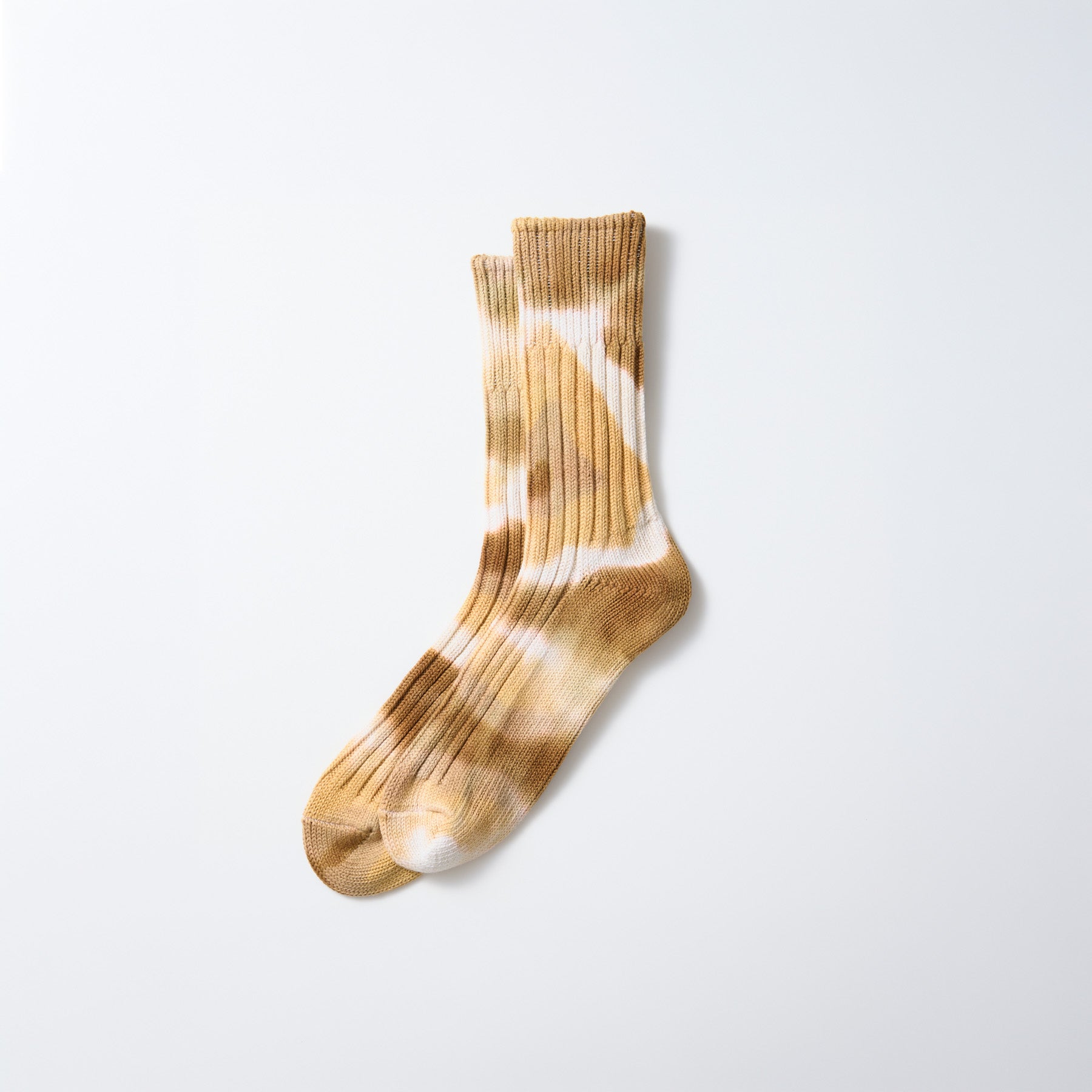 RoToTo Socks Chunky Ribbed Crew Socks Tie Dye - Beige/Brown