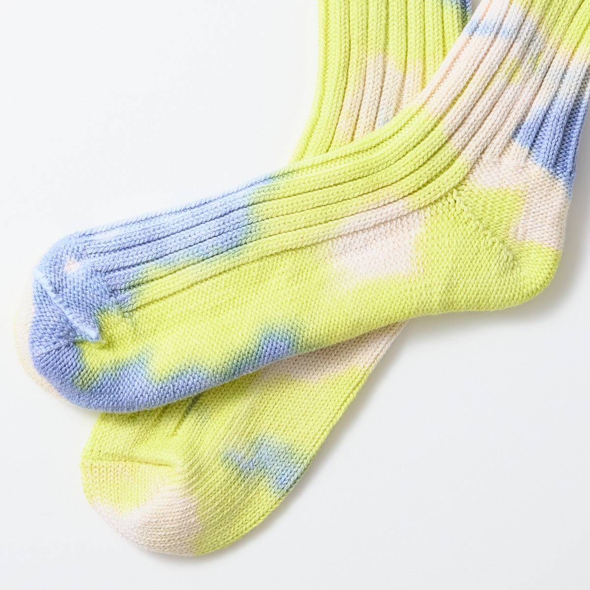 RoToTo Socks Chunky Ribbed Crew Socks Tie Dye - Lime/Blue