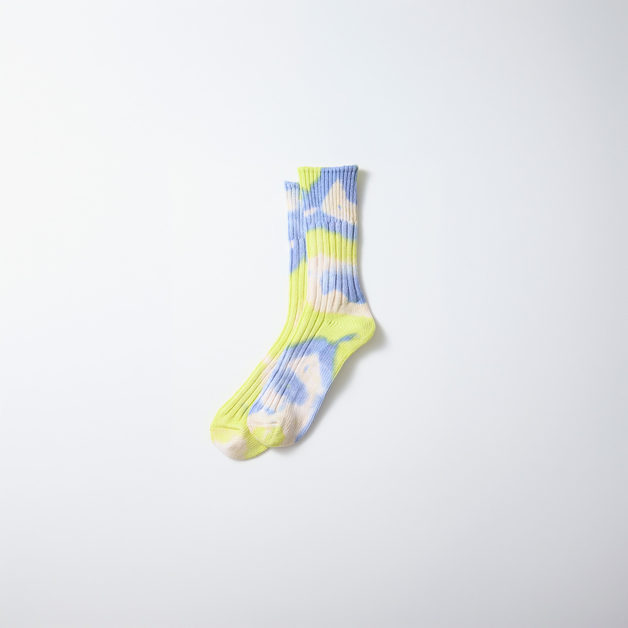 RoToTo Socks Chunky Ribbed Crew Socks Tie Dye - Lime/Blue