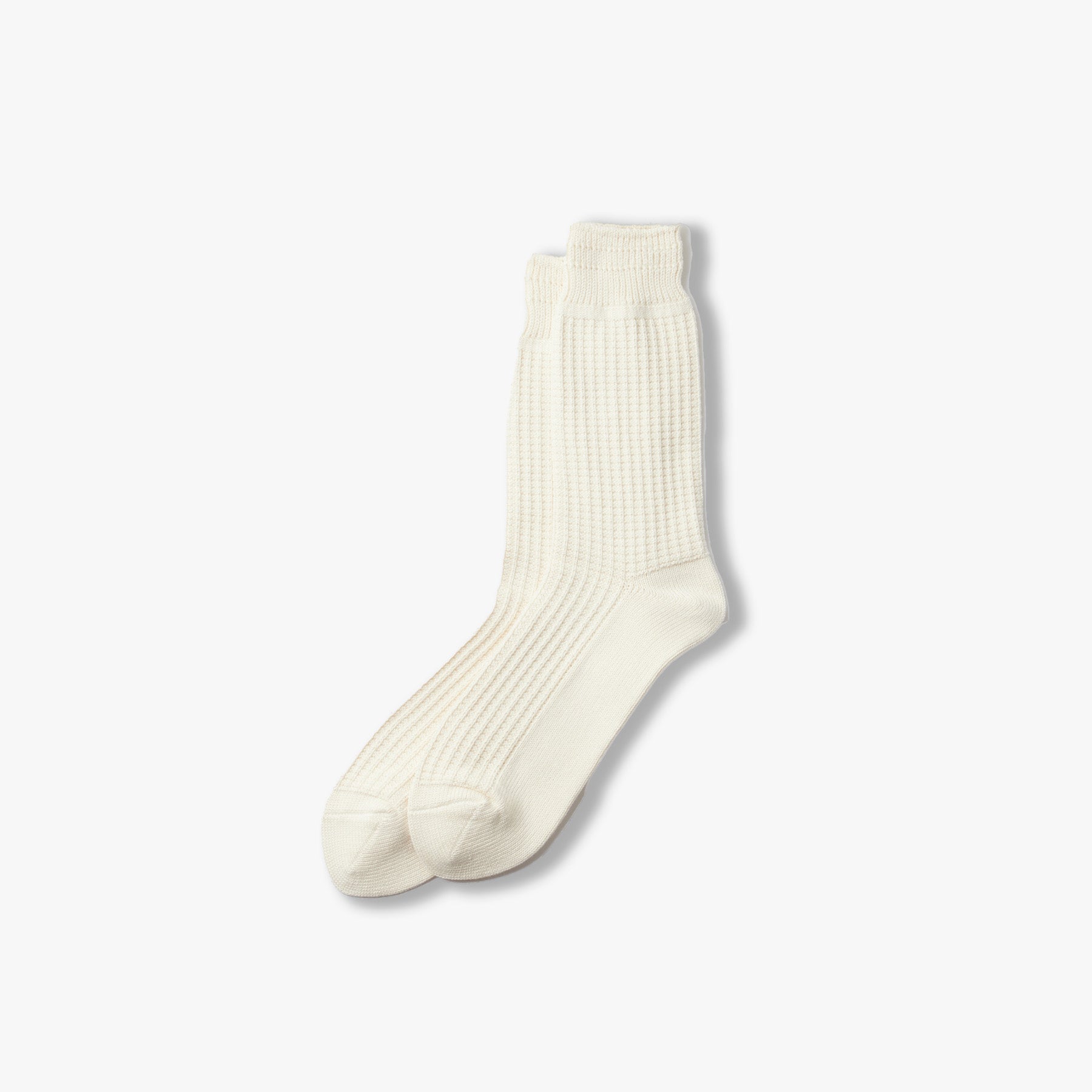 RoToTo Socks Cotton Waffle Crew Socks - Raw White