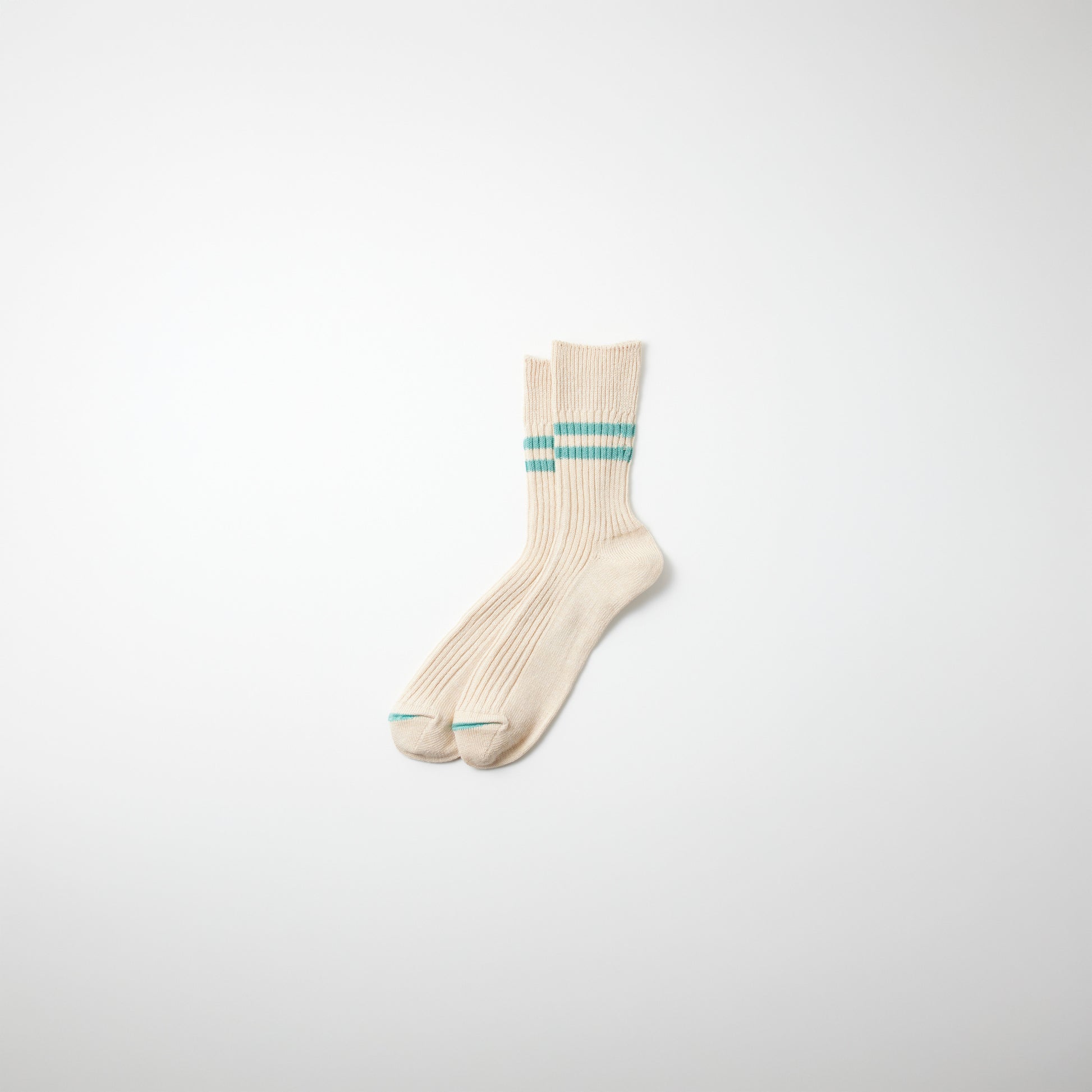 RoToTo Socks Hemp Organic Cotton Stripe Socks - White Sand/Turquoise