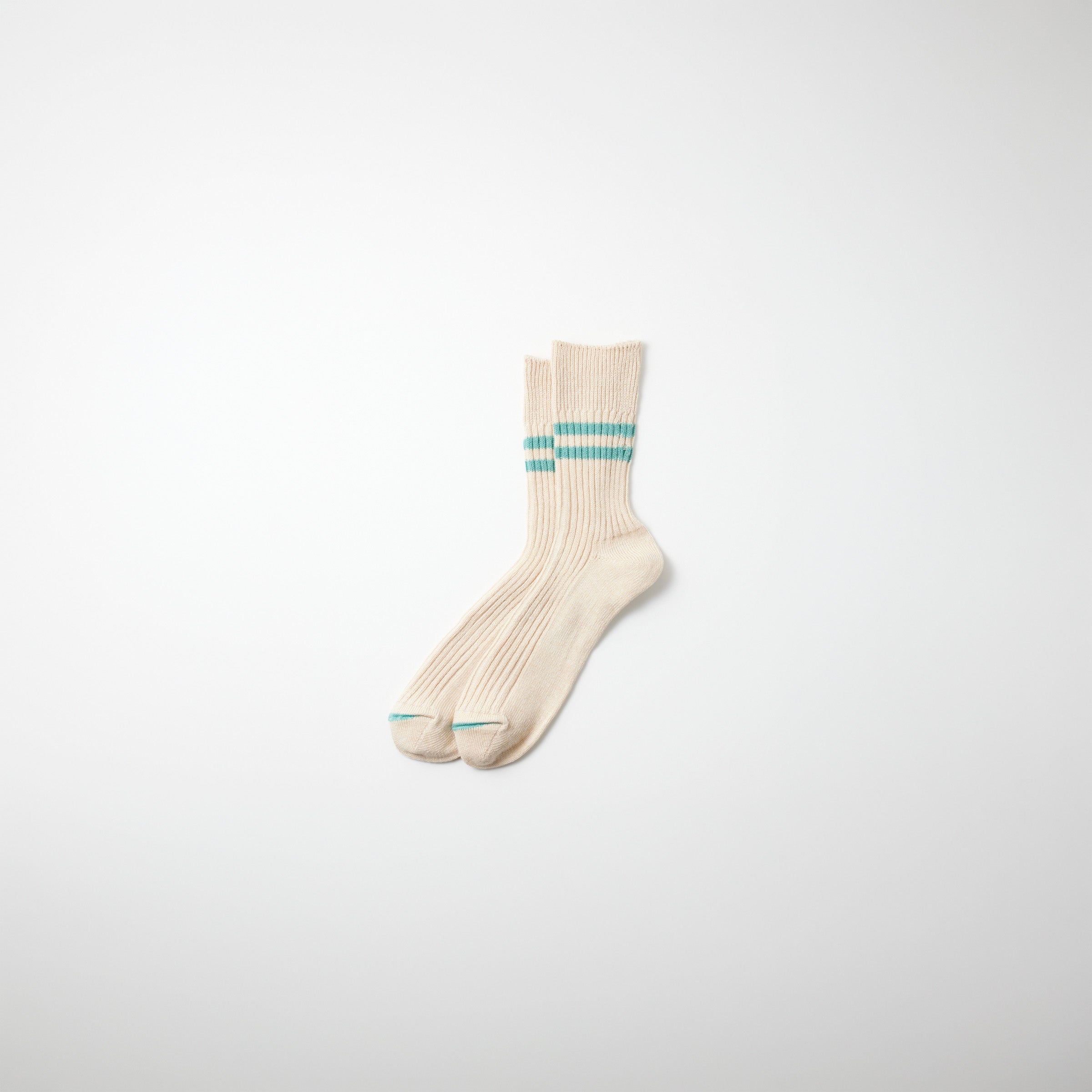 RoToTo Socks Hemp Organic Cotton Stripe Socks - White Sand/Turquoise
