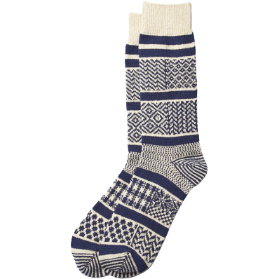 RoToTo Socks Multi Jacquard Crew Socks, Navy Pattern