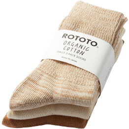 RoToTo Socks Organic Daily 3 Pack Ribbed Crew Socks, Brown Mix