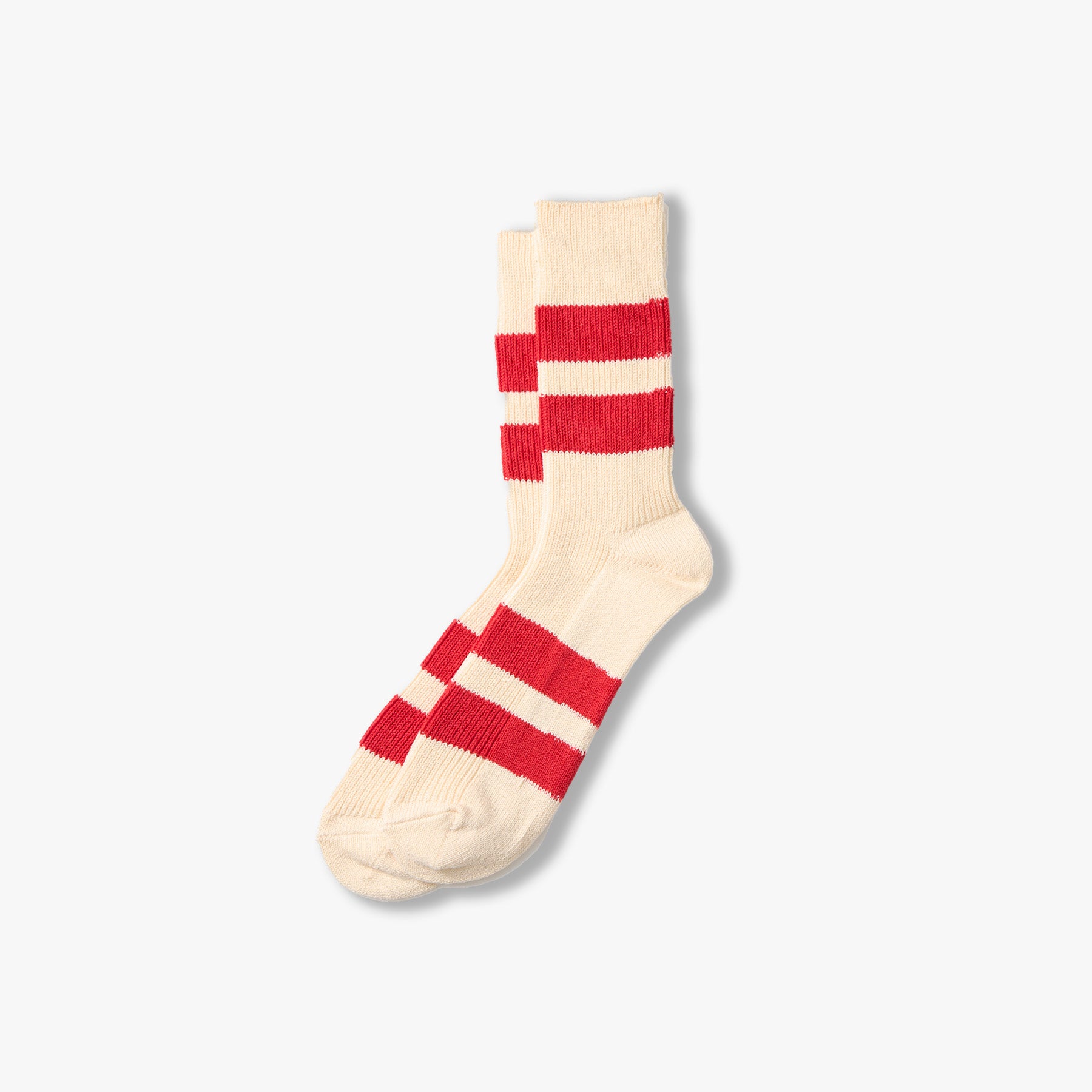 RoToTo Socks Recycled Cotton Stripe Socks - Ecru/Red